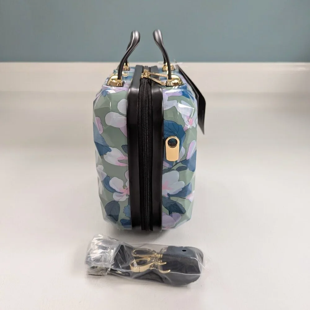 NWT Triforce Firenze Collection Travel Beauty Case Hard Shell Green Floral